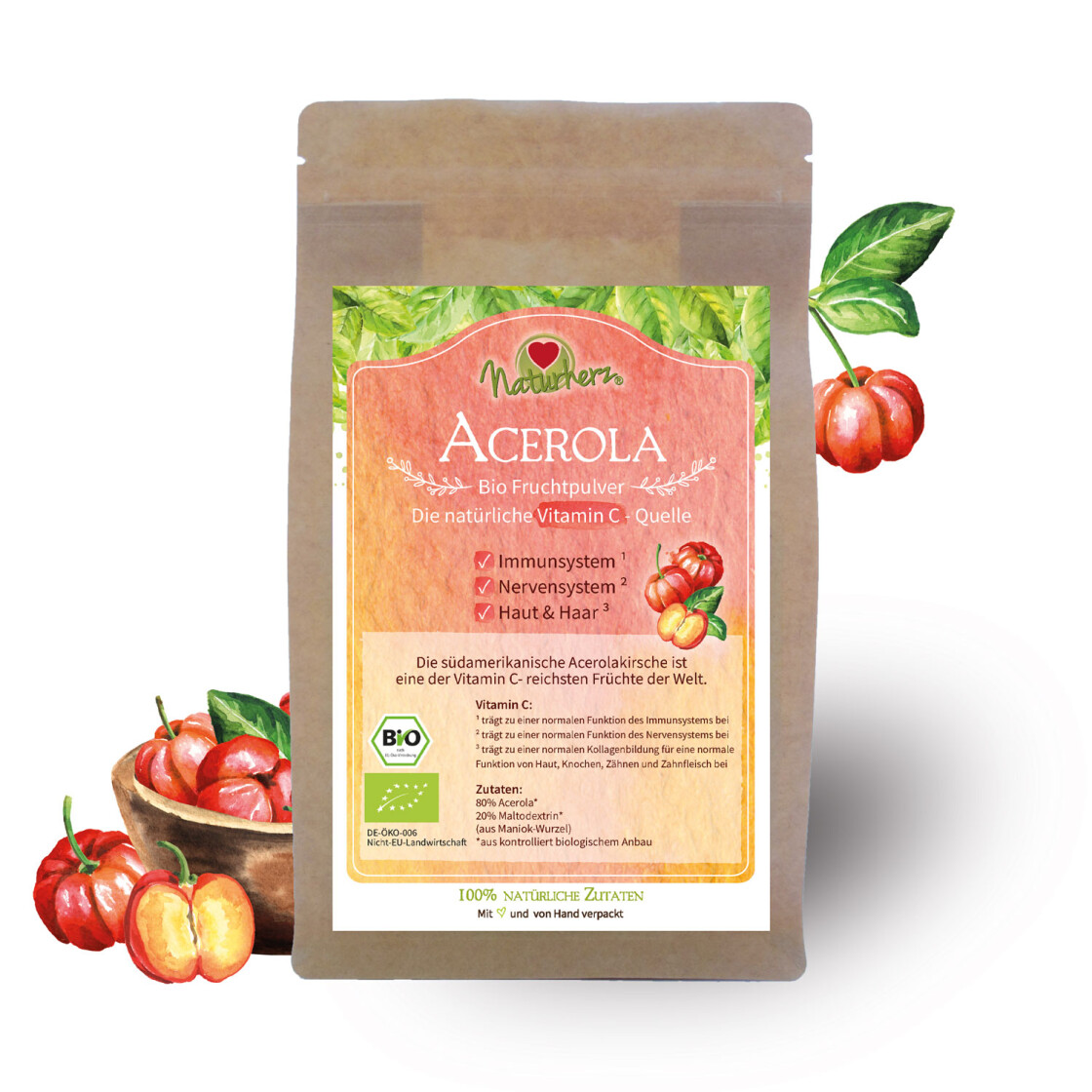 Acerola Pulver 100g Natürliches Vitamin C Kirsche Superfood Acerolapulver 1kg 